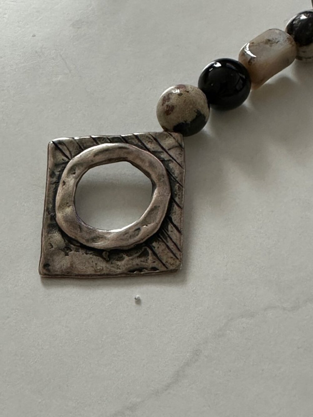 Boho Earthy Gemstone Bracelet | Hammered Silver Toggle Clasp | Boutique Find - Picture 5 of 6